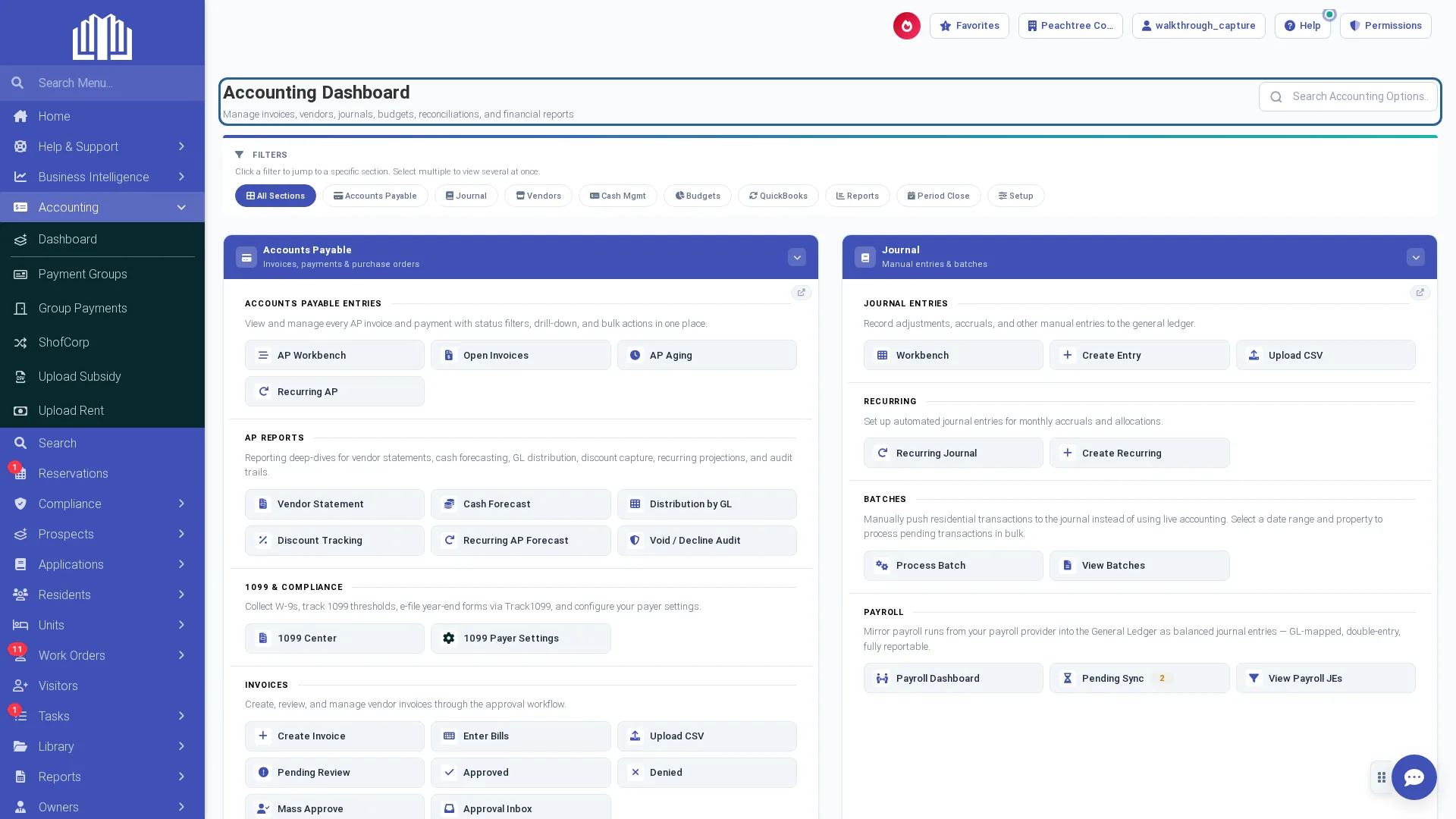 ExactEstate Accounting Dashboard: accounts payable, journal, 1099 and compliance, and payroll sync workflows in one place